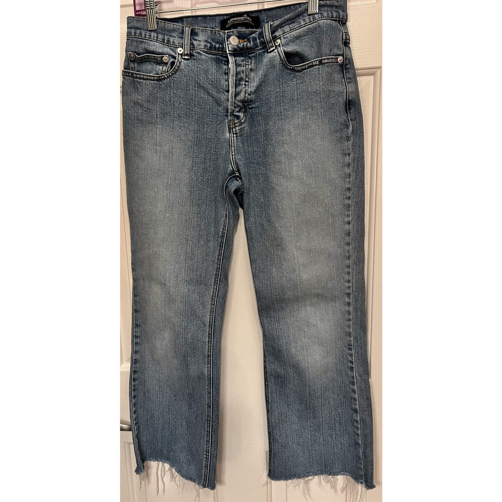London Jean Boyfriend Boot Cut Women's Frayed Legs Double Button Jeans Size 8
